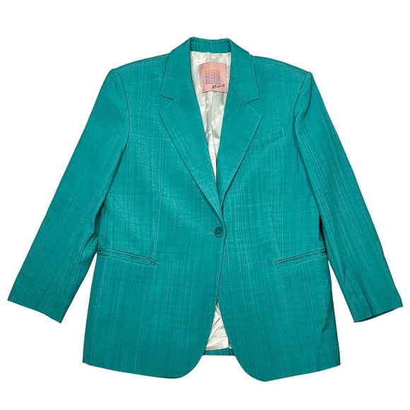 Sandro Mix-it Suit Blazer Women's 42 One Button Career Office Jacket Teal New - Picture 1 of 7